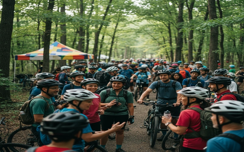 Community members gathered at Berkshire bike trail event